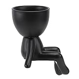 Angoily Keramik Kopf Pflanzer Topf Sitzen Menschliches Sukkulente Topf Kreative Mini Kaktus Blumentöpfe Home Tisch Dekoration (Schwarz)