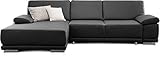 CAVADORE Schlafsofa Corianne / L-Form-Sofa mit verstellbaren Armlehnen, Bettfunktion und Longchair / 282 x 80 x 162 / Kunstleder, schwarz