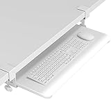 BONTEC Tastaturablage, Unter dem Schreibtisch Ausziehbar mit C Klemme Groß Format, Standfest Schiebbarer Tastaturständer, 650x300 mm Computer Schublade zum Tippen, Keine Schraube im Schreibtisch, weiß