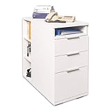 Rollcontainer Weiss Container 40 cm x H 75 cm x T 75 cm Kommode Mit Schubladen und Regal Beistelltisch Bürocontainer Schubladenschrank Anstellcontainer Büromöbel Nachtschrank