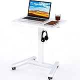 BONTEC 65×45cm Stehpult Höhenverstellbarer Schreibtisch/Mobiler Stehtisch mit 4 Rollen, Steh-Sitz Schreibtisch mit Rädern, Überbett-Tisch für Wohnzimmer, laptoptisch höhenverstellbar, Max 15KG, Weiß
