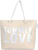 normani Strandtasche Schultertasche Handtasche Umhängetasche mit Sommer Design und großem Volumen Farbe Summer Love Beige