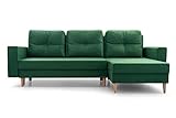 mb-moebel Kleines Ecksofa im Bett, umwandelbar und wendbar, mit Aufbewahrungsbox, 3/4-Sitzer – aus Stoff – Wohnzimmer & Wohnzimmer – 232 x 137 x 84 cm – Carl – Flaschengrün