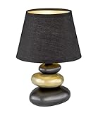 Fischer & Honsel Tischleuchte Pibe, Dekorative Tischleuchte mit Keramik-Sockel in Stein-Optik, 1xE14, Keramik in Schwarz, Goldfarben & Stoffschirm in Schwarz, Höhe: 17cm, Schwarz-goldfarben/Schwarz
