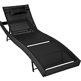 TecTake Verstellbarer Relaxsessel mit Liegefunktion, wetterfeste Relaxliege Garten, Outdoor Polyrattan Sonnenliege mit Kissen - schwarz