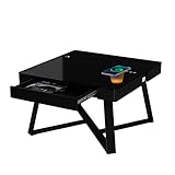 ATLASIO Couchtisch mit Bluetooth Lautsprechern & 2 Wireless Chargern, Wohnzimmertisch 75x75 cm inkl. smartem Touchpad, USB & AUX, Beistelltisch mit Ladefunktion, schwarz