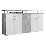 LIFT Highboard mit Ablage in Beton Optik, Weiß - Moderner Wohnzimmerschrank mit Schubladen und viel Stauraum für Ihren Wohnbereich - 178 x 90 x 38 cm (B/H/T)