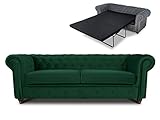 Schlafsofa Chesterfield Asti Bis 3-Sitzer, Sofa mit Schlaffunktion, Couch 3-er, Couchgarnitur, Sofagarnitur, Holzfüße, Polstersofa (Dunkelgrün (Velvet 78))