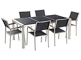 Beliani Gartenmöbel Set Tisch 180 cm mit 3 Platten in Schwarz 6 Stühle in Schwarz