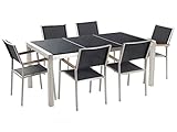 Beliani Gartenmöbel Set Tisch 180 cm mit 3 Platten in Schwarz 6 Stühle in Schwarz