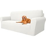 YSTELLAA Stretch Sofa überzug 3 Sitzer, Super Elastisch Sofabezug Mit Armlehnen Waschbarer, kratzfester rutschfest Sofa Cover für Hunde Katzen und Haustiere(Weiß, Sofa Breite 183cm-234cm)