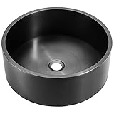 Waschbecken, schwarzes rundes Waschbecken, Einzelbecken, Bar, Vorbereitungsspüle, multifunktionales Wohnmobil-Waschbecken, Einbau-Edelstahl mit Abfluss (Größe: 42 x 42 x 14 cm)