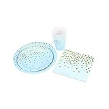 28-teiliges -Set mit bronzefarbenen Punkten, dekoratives Geschirr, Partyzubehör für Hochzeit, Geburtstag, Festival (hellblau und gold), Dekorationen für Hochzeit, Bankett, Feier, Gastgeschenke