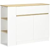 HOMCOM Sideboard, Küchenschrank mit Schublade, 3-Stufigem Regal, Aufbewahrungsschrank mit Kippschutz, Wohnzimmerschrank für Küche, Weiß, 110 x 29,5 x 82 cm