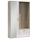 MINIO go for it - Garderobe Set BIS I 120x195.5x33 cm I Laminierter Möbelplatte I Kanten mit PVC Veredelt I Metallgriffe I Funktionell und Stilvoll Garderobenset I Sonoma Eiche/Weiss