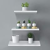 Weiße schwebende Regale, Wandmontage, 3er-Set, Holz-Display, moderne Hängeregale mit unsichtbaren Halterungen für Wandaufbewahrung, Organizer für Schlafzimmer, Wohnzimmer, Büro, 41 cm Länge