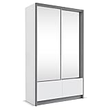 BETTSO -Kleiderschrank mit Spiegel Schwebetürenschrank 2-türig Schrank mit vielen Einlegeböden und Kleiderstange Gaderobe Schiebtüren Schlafzimmer - VOX 120 Weiß+Weiß