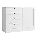 HOCSOK Weiß Kommode, Sideboard mit 4 Schubladen und Tür, Komodenschrank aus Holz für Schlafzimmer, Wohnzimmer, Diele, Flur, 110x40x81cm