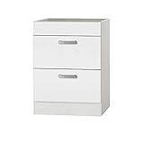 MMR Kochfeld-Unterschrank Dallas, ohne Arbeitsplatte, Umbauschrank, 2 Auszüge, 60 cm breit, Weiß