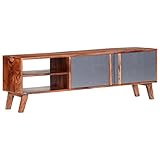 Retro-Stil TV-Lowboard TV Schrank Fernsehschrank Fernsehtisch mit 2 offenen Fächern und 4 Regalen, Seitenschrank Aufbewahrungschrank, Grau 140x30x45 cm Massivholz