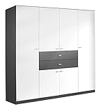 Kleiderschrank Schlafzimmerschrank Drehtürenschrank | 6-türig | Dekor | Grau | Weiß