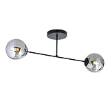 Licht-Erlebnisse Deckenleuchte Rauchglas Metall Grau Schwarz 2-flammig E14 länglich 55 cm breit Esszimmer Wohnzimmer Deckenlampe