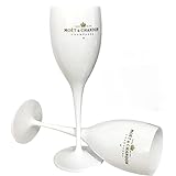 4 Stück Moët &Chandon Ice Imperial Champagnergläser，175ml Sektgläser set kunststoff, Plastik Wine Party Moet Gläser mit Gravur，Weiß