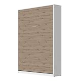 SMARTBett Schrankbett Classic mit Gasdruckfedern 140x200cm Vertikal Weiss/Wildeiche | Wandbett, Wandklappbett fürs Gästezimmer, Büro, Wohnzimmer, Schlafzimmer