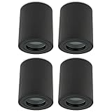 Sweet Led 4x Aufbaustrahler schwarzer Ring IP44 Bad Aluminium Deckenleuchte Feuchtraum 95mm hoch Aufbauleuchte Aufbauspot 230V Aufputzstrahler Deckenlampe GU10 geeignet Unterbauleuchte – schwarz, rund