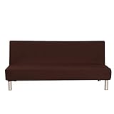 Aisaving Einfarbig Armlose Sofabettüberzug Polyester Spandex Stretch Futon Schutzhülle Protector 3-Sitzer elastisch vollklappbar Couch Sofa Shield für Klappcouch ohne Armlehnen (Coffee)