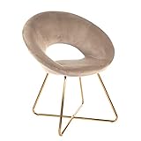 Baroni Home Gepolsterter runder Sessel mi goldfarbenem Eisenbeine, Büro- ode Esszimmersthul, bequem mit ergonomisch Sitzfläche, Beige, 71x59x84 cm