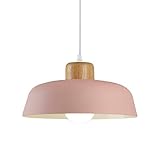 HJXDtech Nordic Modern Einfache Metall Pendelleuchte E27 Holz Lampenfassung 30cm pendellampe Hängelampe Lebendige Farbe Für Küche Schlafzimmer Lounge (Rosa)