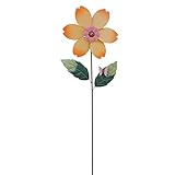 112 cm Sonnenblumen-Windspiel, Metall-Windrad mit Pfahl, Outdoor-Dekorative Blumenskulpturen Spinner mit Blatt-Schmetterling-Libelle, Sonnenblumen-Windspiele für Hof, Garten (Gelb)
