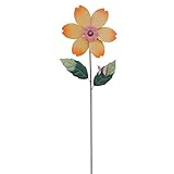 112 cm Sonnenblumen-Windspiel, Metall-Windrad mit Pfahl, Outdoor-Dekorative Blumenskulpturen Spinner mit Blatt-Schmetterling-Libelle, Sonnenblumen-Windspiele für Hof, Garten (Gelb)