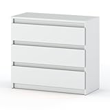 MRBLS Kommode mit 3 Schubladen Sideboard Schubladenschrank Kleiderschrank Modern Möbel mit Schubladen für Ihr Schlafzimmer (Weiß Matt) – 80 x 71,5 x 33,5 cm (B/H/T)