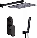Duschsystem, wandmontiertes Messing, mattschwarz, 25,4–30,5 cm, quadratisches Messing-Regendusche-Wasserhahnsystem, Mischer-Set mit Handbrause, Luxus-Duschset, 30,5 cm Decoration