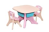 CLAMARO 'Creative' Kindersitzgruppe Garten mit Tisch und 2 Stühlen, Kinder Sitzgruppe für drinnen oder draußen aus wetterfestem und uv-beständigem Kunststoff - Rosa/Beige