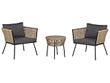 Stilvolles Balkonset 2 Stühle Couchtisch Rattan Natürlich Auflagen grau Gargano