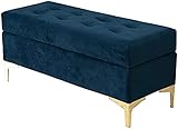 EnixWh Wohnzimmer-Fußhocker, verdicktes Samtkissen, Bequeme Bank mit Metallfüßen, belastbar bis 150 kg, geeignet für Schuhhocker im Flur, blau, 60 cm
