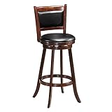 GRFIT Barstühle 29-Zoll-Schwenkbar-Höhenhocker mit Rückenlehne und PVC. Kissensitz Holz Esszimmerstuhl Gepolsterter Sitz (Espresso + Schwarz) Barhocker