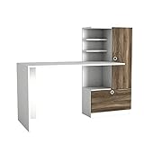 moebel17 5054 Merinos Schreibtisch Computertisch Arbeitstisch Bürotisch Laptoptisch PC Tisch für Büro, Holz, Weiß Walnuss, großes Regalelement, Ablagefächer, 149,5 x 61,8 x 73,8 cm