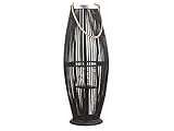 Bambusholz Deko Laterne schwarz Flechtoptik Windlicht mit Glaseinsatz Retro Gartenlaterne Kerzenhalter Kerzenständer 72 cm Tahiti