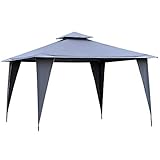 Outsunny Pavillon Partyzelt mit Doppeldach 3,45x3,45x2,68m Festzelt Gartenlaube Metall Polyester Grau