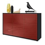 Vladon Sideboard Ben V3, Kommode mit 3 Türen und 2 Schubladen, Schwarz matt/Bordeaux Hochglanz (117 x 74 x 36 cm)