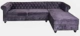 Ecksofa Samt Grau Eckcouch Wohnzimmersofa Wohnlandschaft Samtsofa Chesterfield fha061 Palazzo Exklusiv