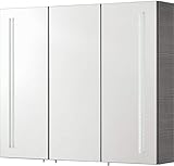 FACKELMANN LED Spiegelschrank Lugano/Badschrank mit Soft-Close-System/Maße (B x H x T): ca. 80 x 68 x 16 cm/Möbel fürs WC oder Badezimmer/Korpus: Grau/Front: Spiegel/Breite 80 cm