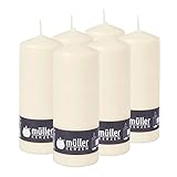 seit 1744 müller KERZEN Müller Hohe Stumpenkerzen – Set mit 6 unparfümierten Elfenbeinkerzen in Großpackung – 6,8 x 18 cm – 60 Stunden langlebige Dekorkerzen – tropffreies Wachs – rauchfreier Docht –