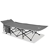 ALPHA CAMP Campingbett faltbar XL leicht mit Seitentasche, Feldbett klappbar bis 250 kg, mit Transporttasche für Camping, Indoor, Outdoor, Garten, 190 * 67cm, Grau