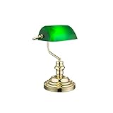 INNOVATE® Bankerlampe Grün – 36cm hohe Bürolampe E27 – englische Retro Schreibtischlampe Messing – 1,5m langes Kabel mit Kippschalter und Eurostecker – Bibliothekslampe Acryl Lampenschirm Glas Grün