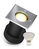 lambado® LED Bodeneinbaustrahler für Aussen IP67 - Wasserdicht & Befahrbar inkl. 3W 230V GU10 Strahler warmweiss - Eckiger Bodenstrahler/Bodenleuchte aus Edelstahl für Terrasse & Garten